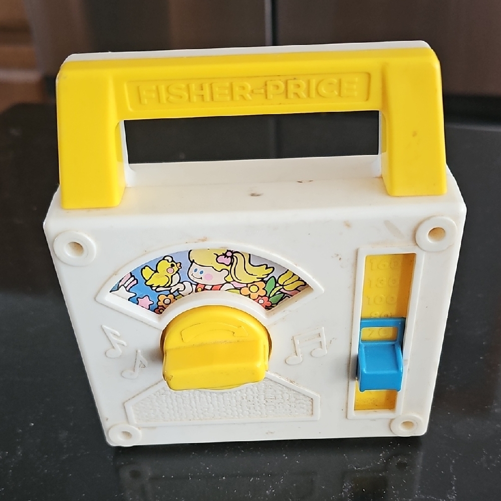 Fisher-Price Yellow and White Music Box with Blue Switch Vintage
